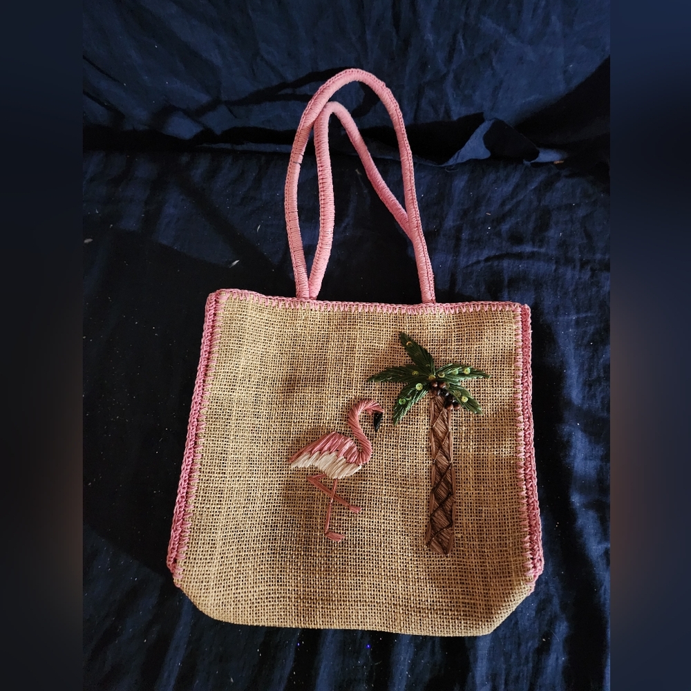 Sun and Sand Straw Beach Bag Flamingo